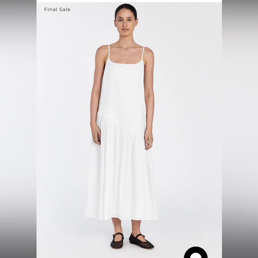 DISSH NOAH WHITE LINEN ASYM MIDI DRESS